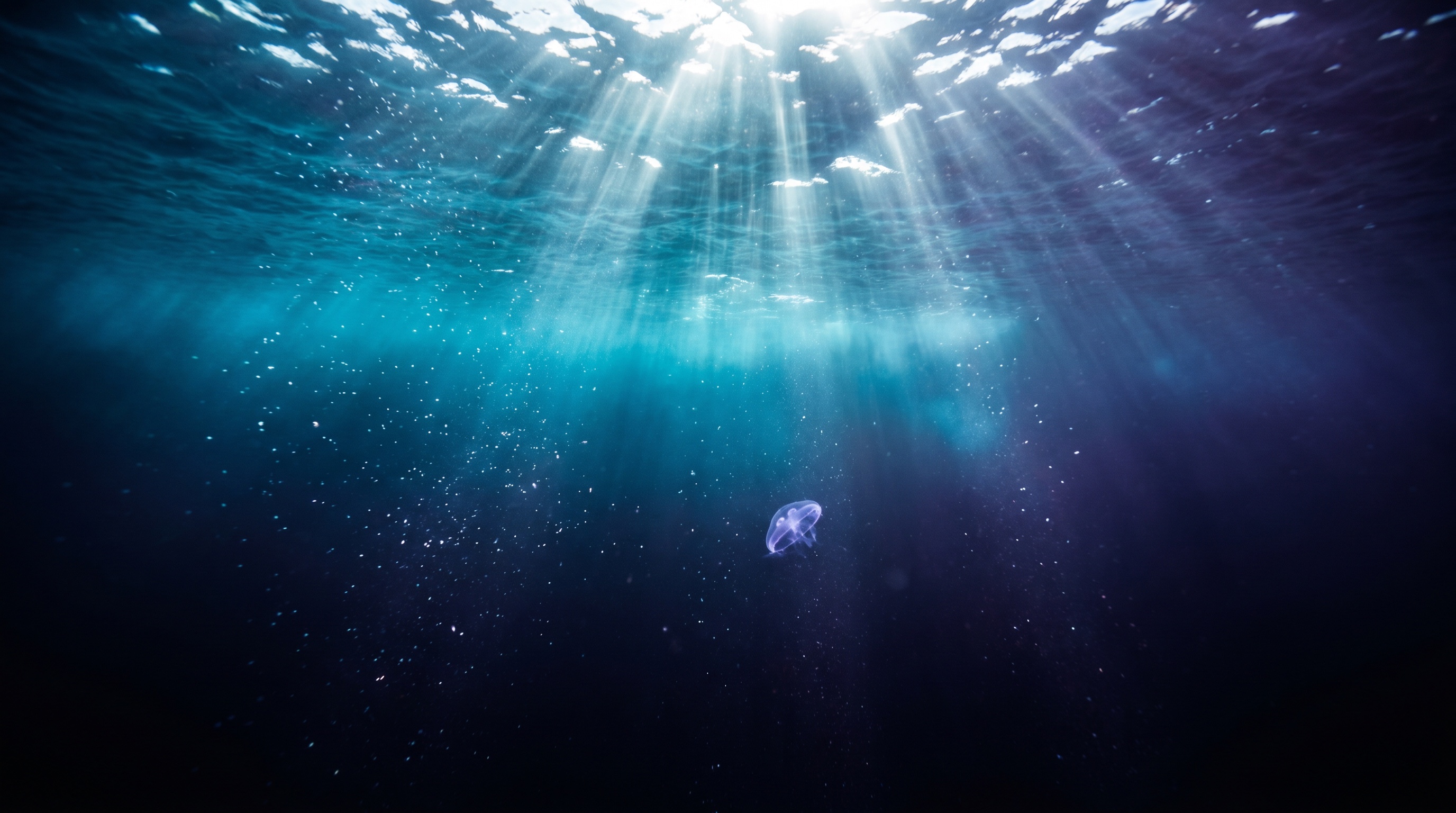 Sonnenstrahlen brechen von der Wasseroberfläche in die Tiefe